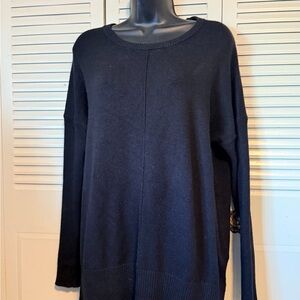 Lilly Pulitzer Black Tunic Sweater Women's L Ribbed Sleeve Side Slits Pullover